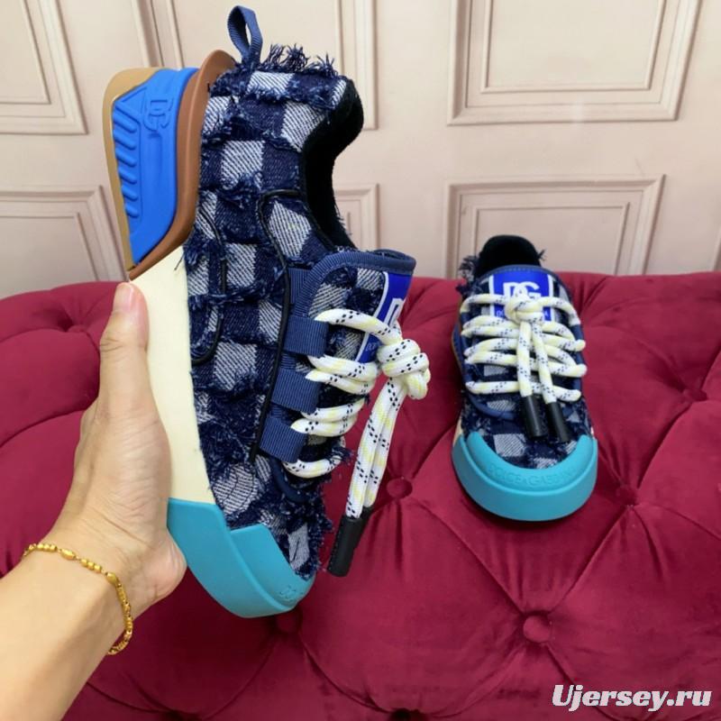 2024 Unisex Dolce & Gabbana Blue Black Canvas Leather Sneakers
