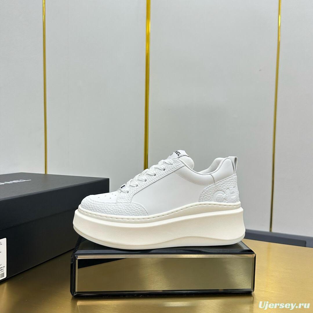 2025 Unisex Chanel White Leather Sneakers Platform Sneakers