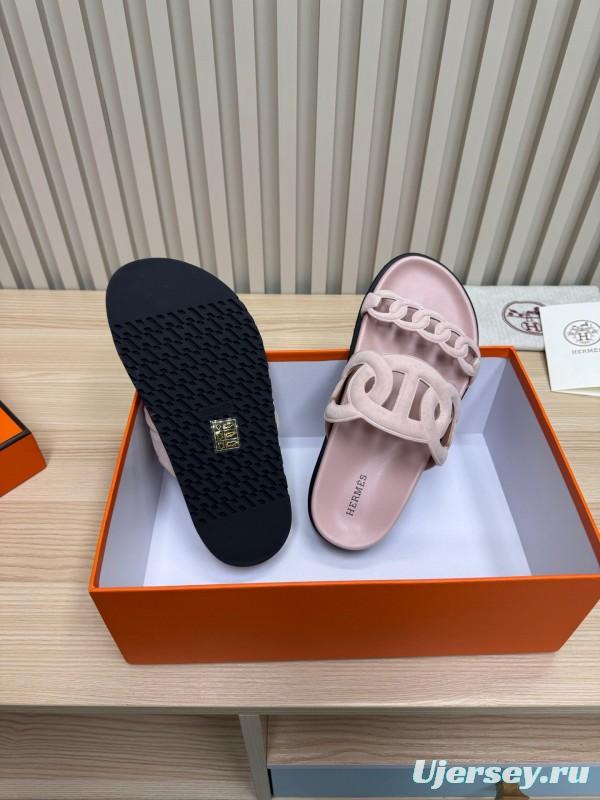 2025 Slippers Hermès Pink Suede Slippers