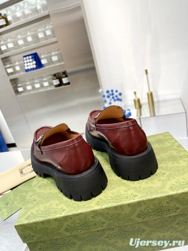 2024 Women Gucci Burgundy Leather Loafers MJ00320