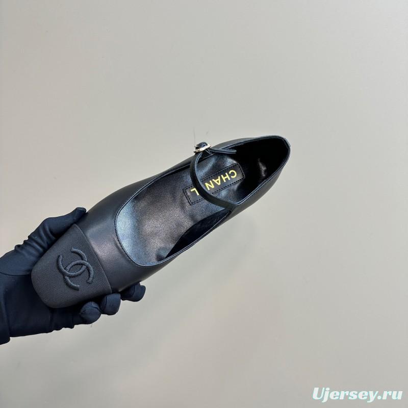 2025 Women Chanel Black Lambskin Mary Jane Shoes KFY00290