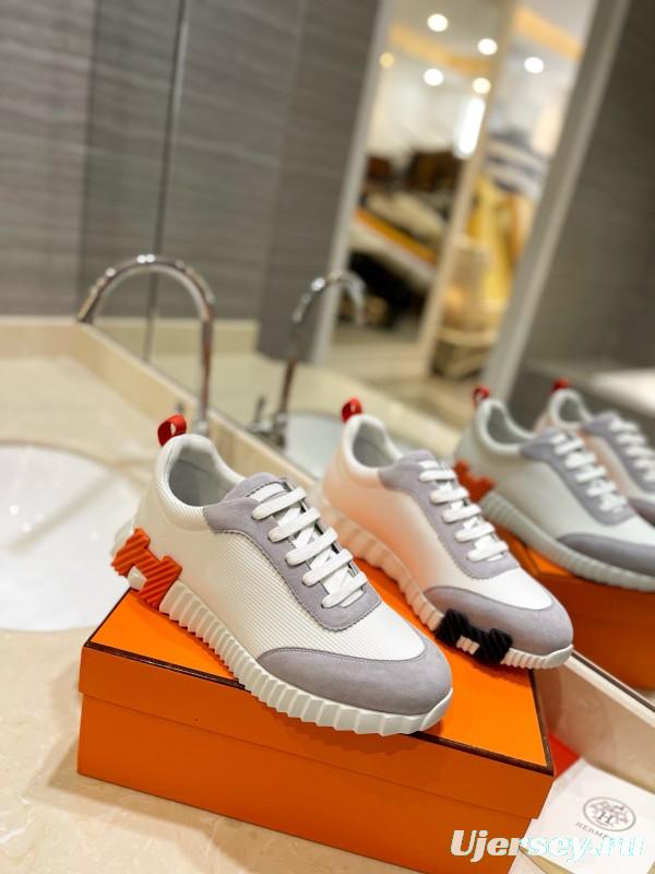 2024 Unisex Hermès White Beige Suede Rain Cloth Casual Sneakers MJ00320