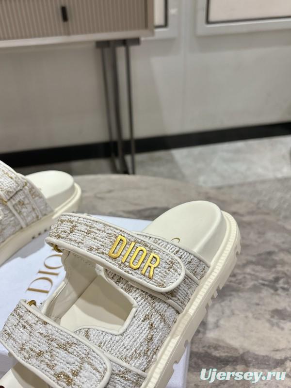 2025 Women Dior White Canvas Leather Sandals