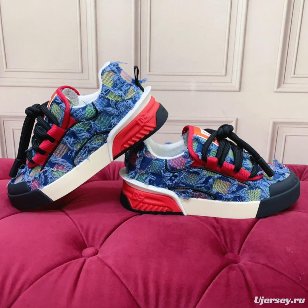 2025 Unisex Dolce & Gabbana Blue Red White Denim Textile Sneakers