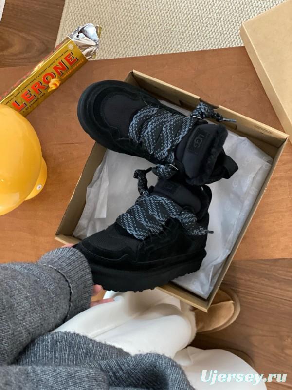 2024 Women UGG Black Knit Suede Sneakers