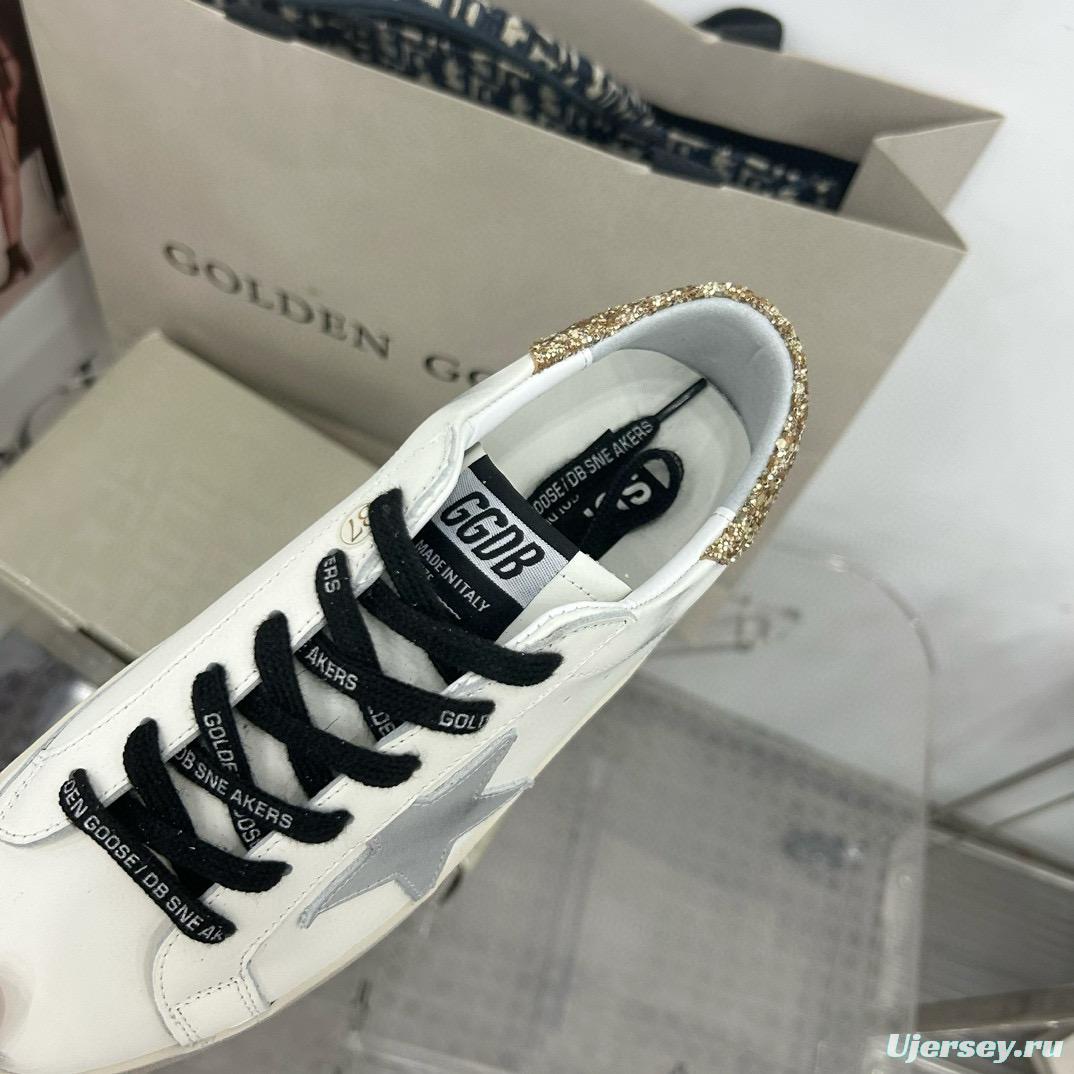 2025 Women GGDB White Silver Gold Leather Glitter Sneakers