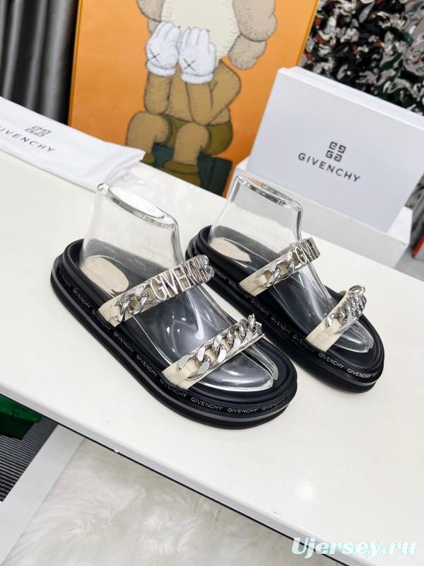 2025 Women Givenchy White Leather Sandals Chain Detail LY00250