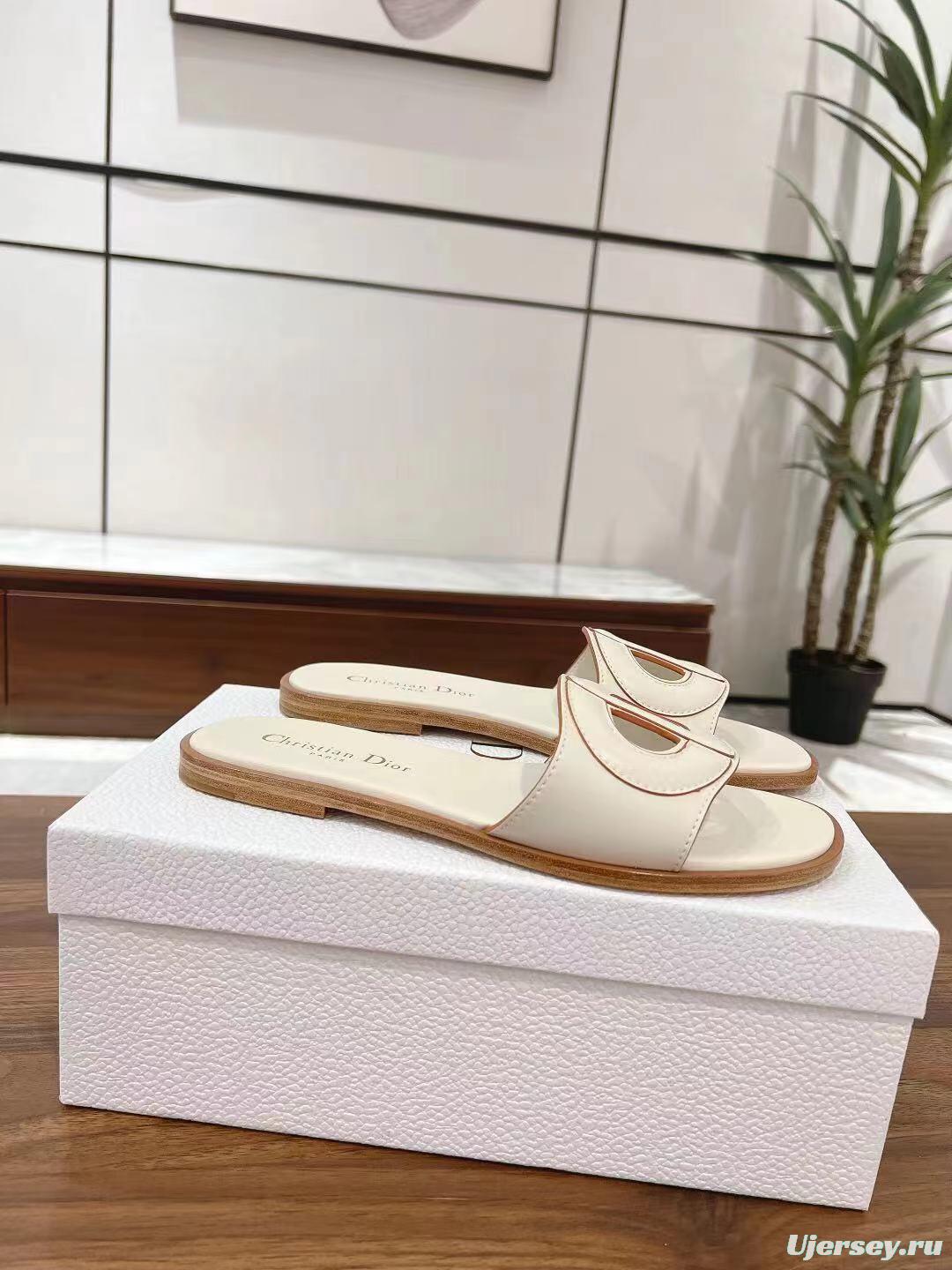 2025 Women Dior White Leather Slippers LY00260