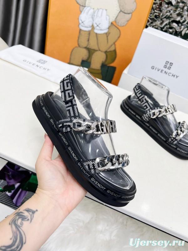 2025 Women Givenchy Black Leather Chain Sandals LY00260