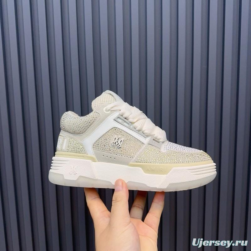 2024 Unisex Amiri Beige White Mesh Leather Sneakers MJ00410