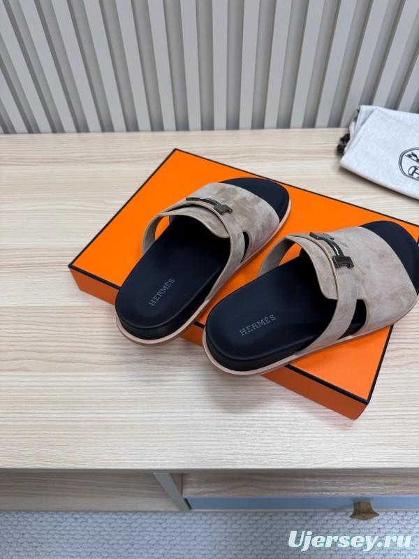 2025 Slippers Hermès Sand Beige Suede Double Strap