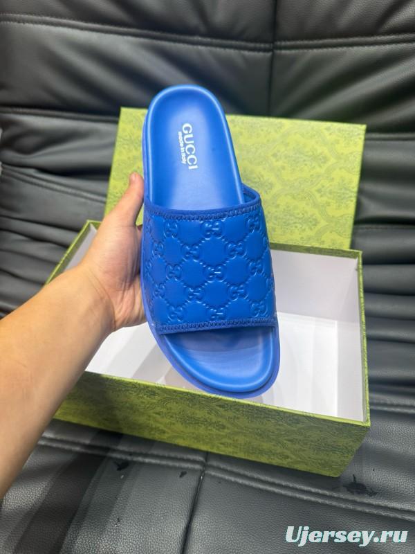 2024 Slippers Gucci Blue Leather Slippers MJ00200