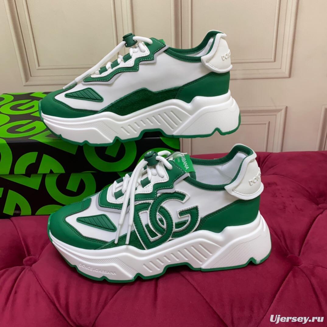 2025 Unisex Dolce & Gabbana Green White Leather Lycra Sneakers DG LY00330(F)/LY00340(M)