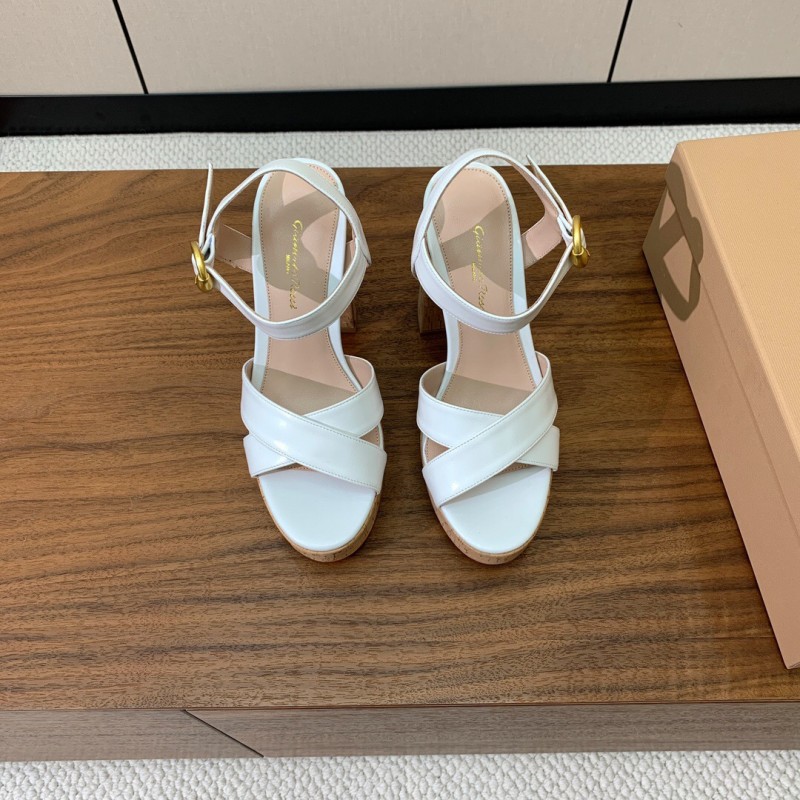 2025 Women Gianvito Rossi White Leather Cork Platform Sandals
