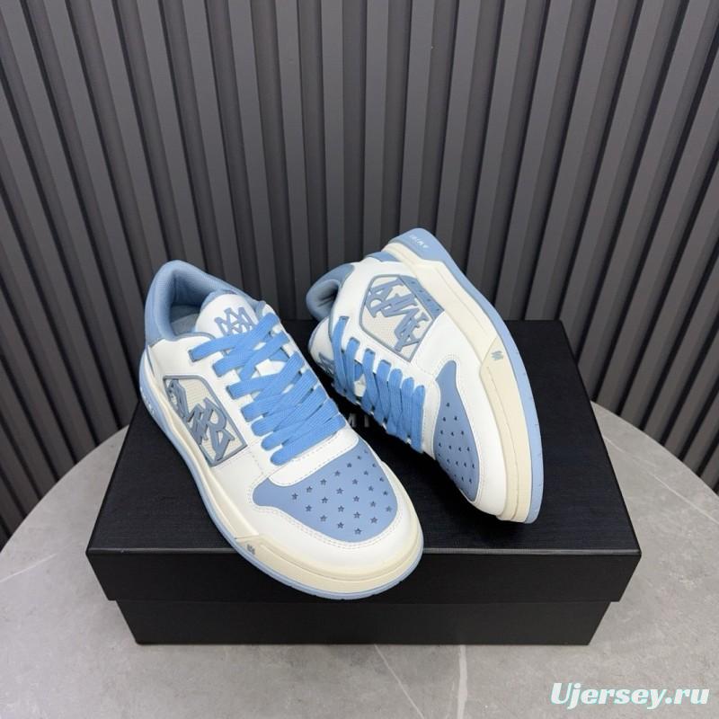 2025 Unisex Amiri White Light Blue Leather Sneakers MJ00360