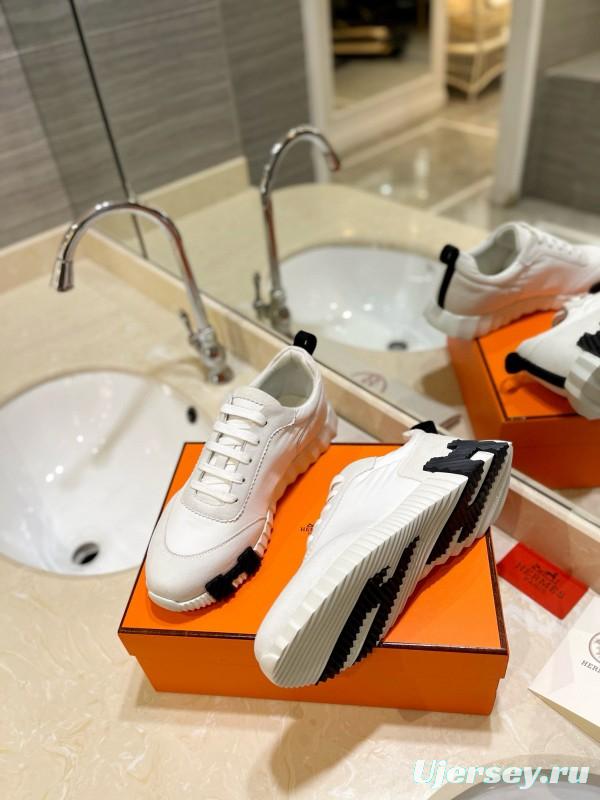 2024 Unisex Hermès White Imported Silk Lambskin Suede Sneakers MJ00320