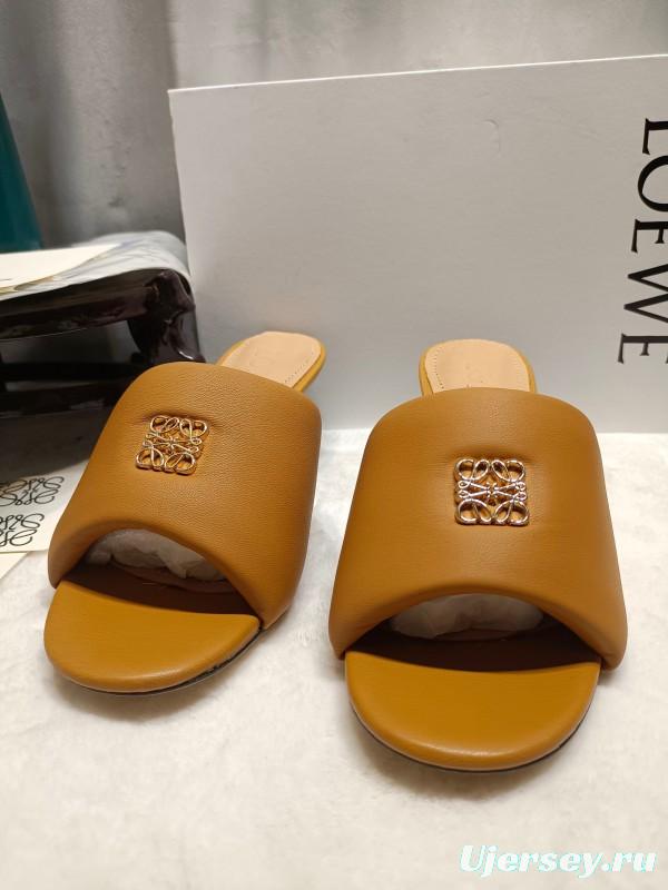2025 Women Loewe Brown Leather Slippers