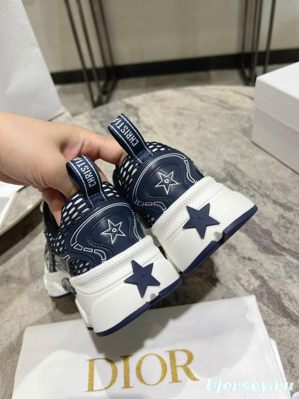 2025 Women Dior Navy White Fabric Sneakers