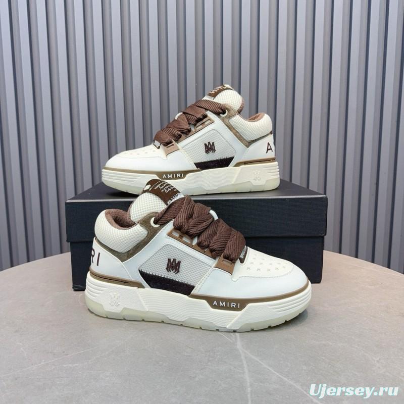 2024 Unisex Amiri Ivory Brown Leather Sneakers MJ00360