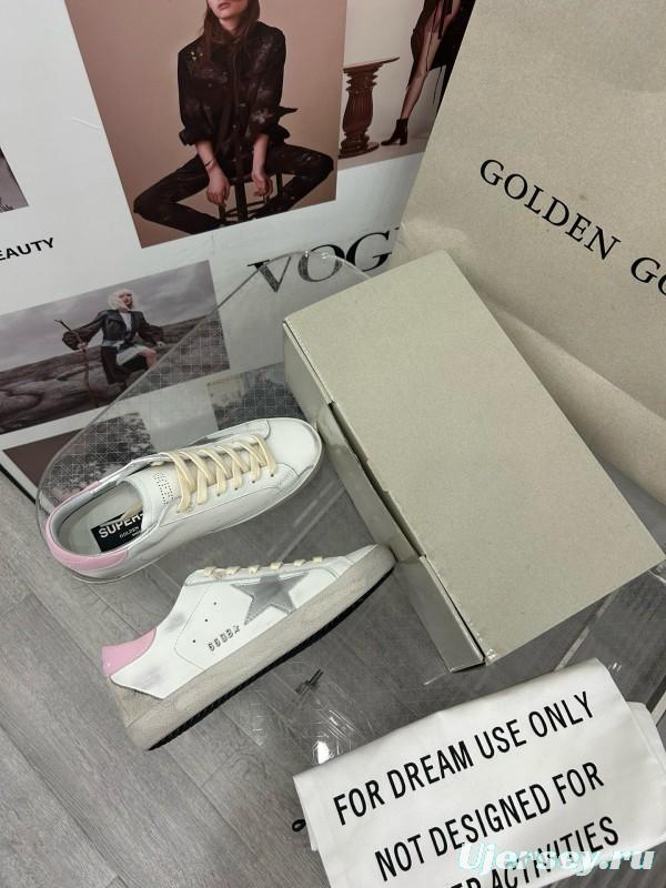 2025 Women GGDB White Pink Cowhide Leather Sneakers