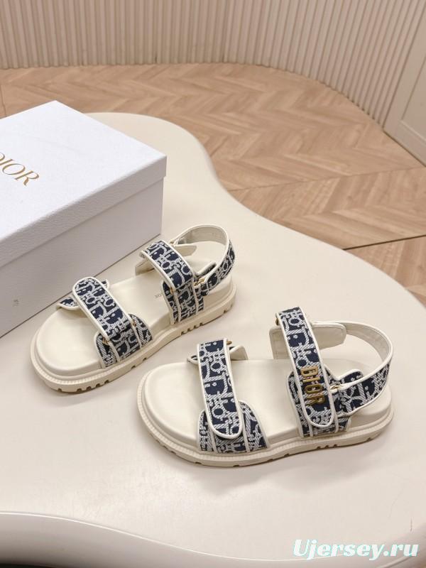 2025 Women Dior Navy White Canvas Sandals LY
