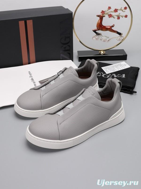 2024 Men Ermenegildo Zegna Grey Leather Low Top Sneakers MJ00240