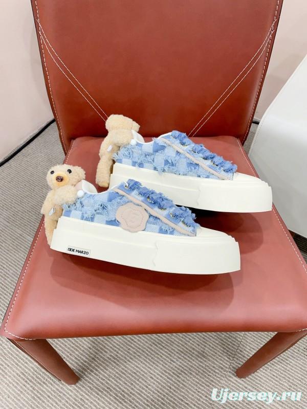 2025 Women 13DE MARZO Blue White Canvas Leather Casual Shoes Teddy Bear KFY00280