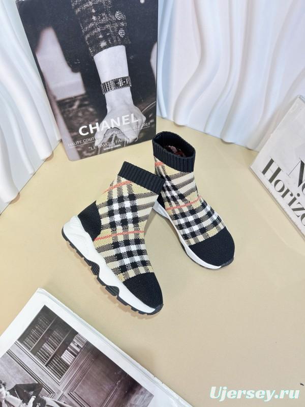 2024 Kids CHANEL Black Beige Knit Sneakers
