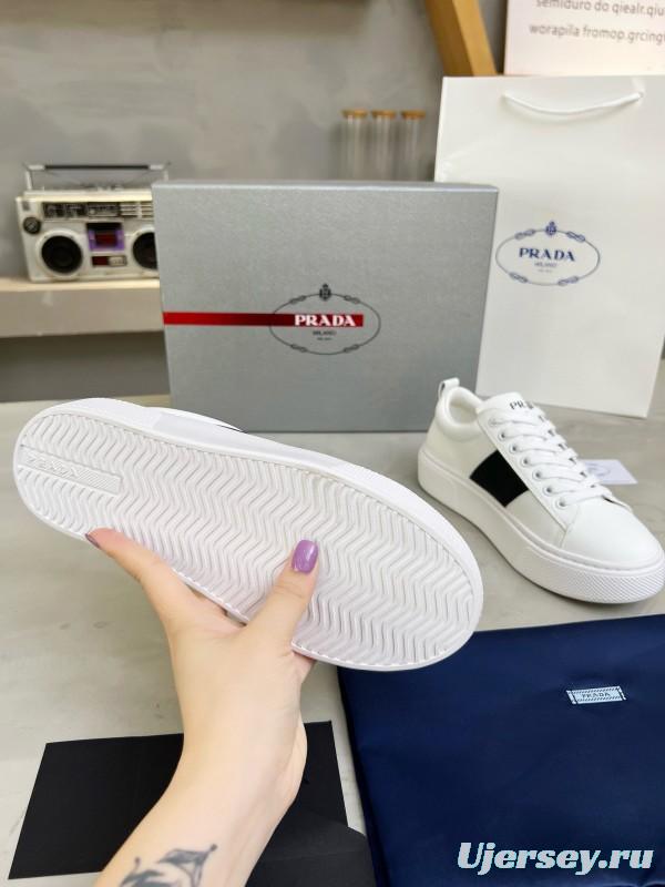 2024 Unisex Prada White Black Leather Sneakers MJ00310
