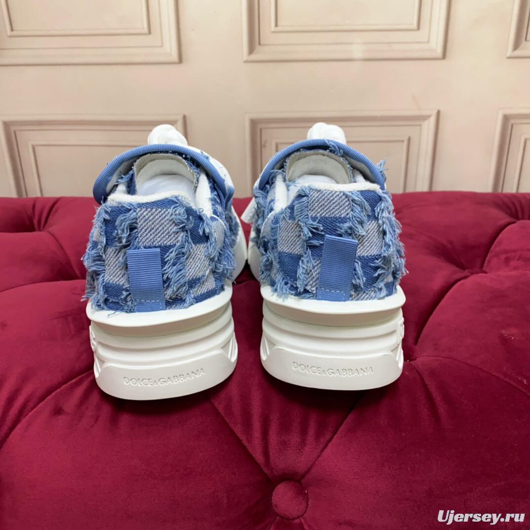 2025 Women Dolce & Gabbana Blue Denim Leather Sneakers