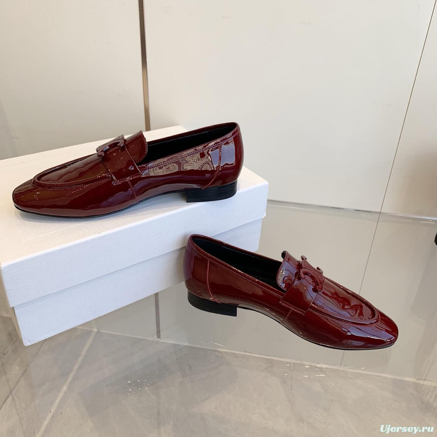 2025 Women CELINE Burgundy Patent Leather Loafers