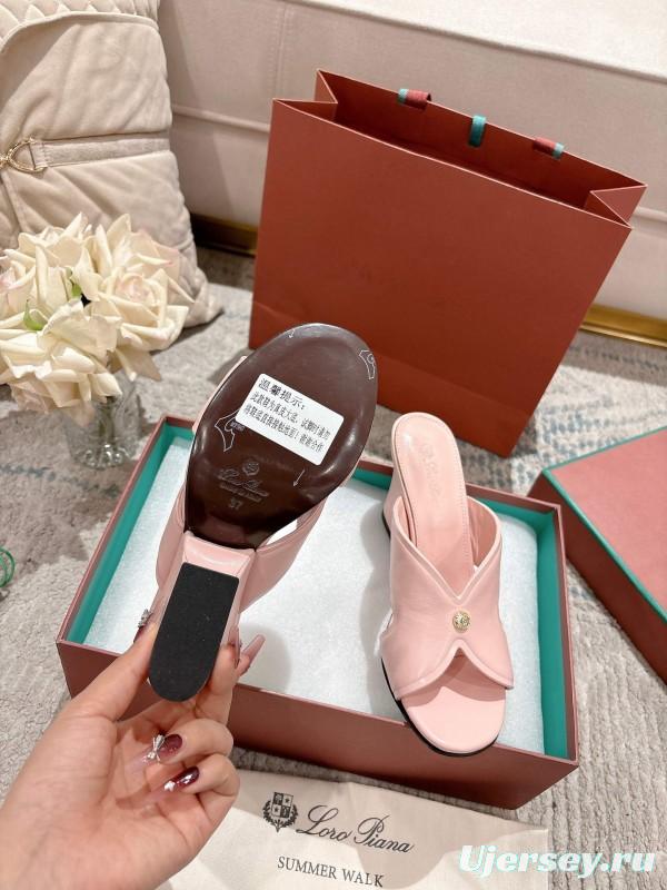 2025 Women Le Parmentier Pink Leather Heeled Sandals