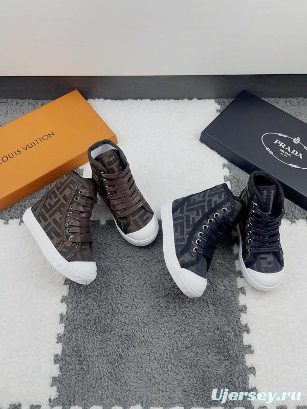 2024 Kids Fendi Brown Black Canvas High Top Sneakers