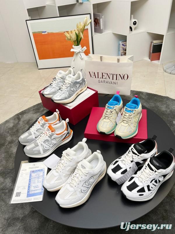 2025 Unisex Valentino White Black Orange Mesh Leather Sneakers Vlogo LY00410