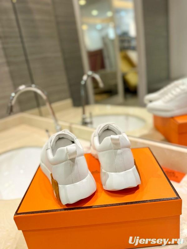 2024 Unisex Hermès White Imported Calf Leather Rain Cloth Casual Sneakers MJ00320