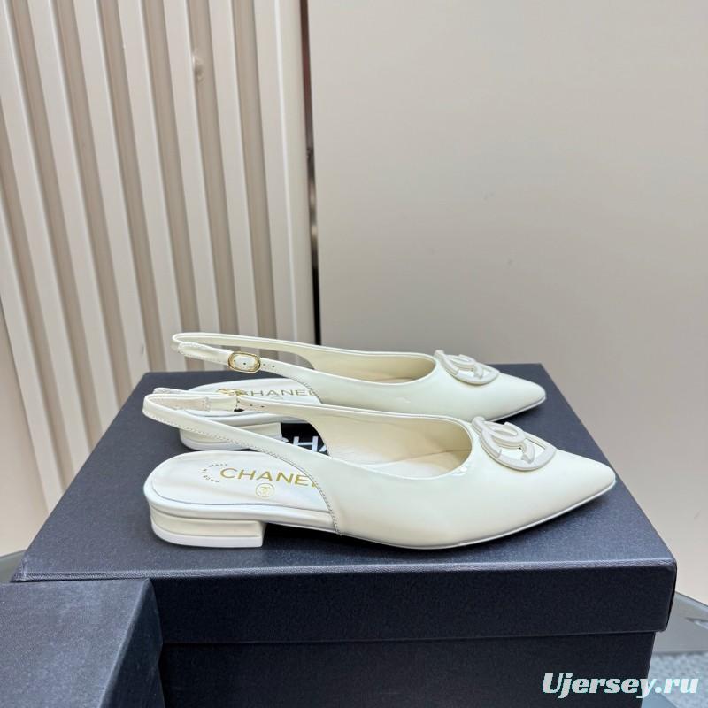 2025 Women Chanel White Leather Slingback Pumps