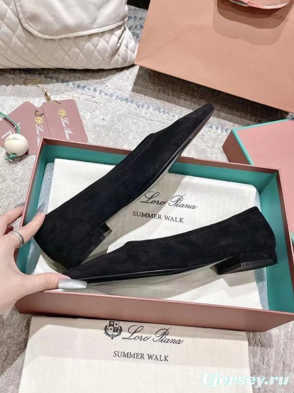 2025 Women LP Black Suede Ballet Flats LY00320