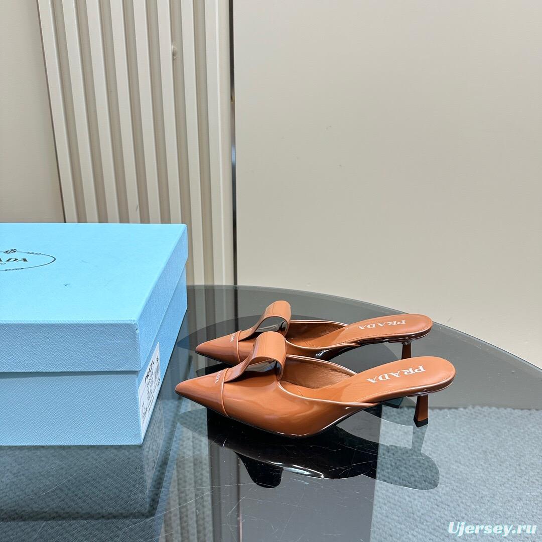 2025 Women Prada Brown Leather Mules KFY00310