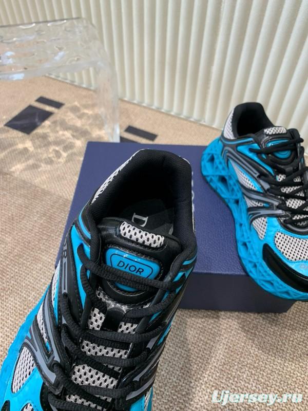 2024 Unisex Dior Blue Black Leather Mesh Sneakers