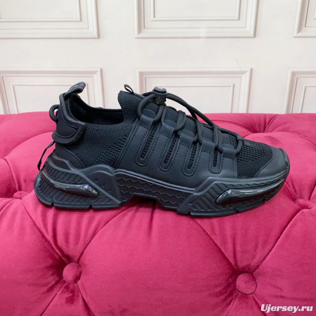 2024 Unisex Dolce & Gabbana Black Knit Leather Sneakers