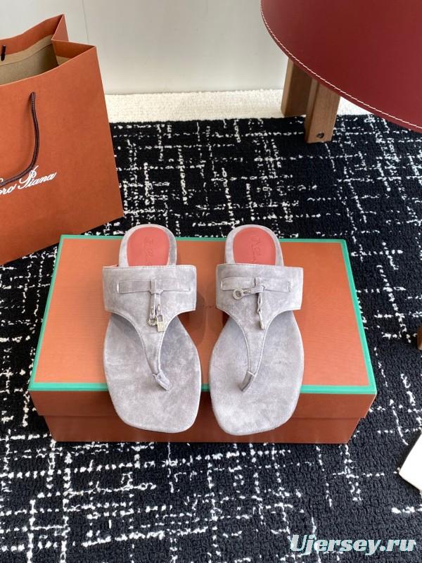 2025 Women Le Parmentier Grey Suede Thong Sandals KFY00280