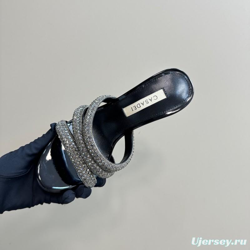 2025 Women Casadei Black Rhinestone Leather High Heels KFY00290