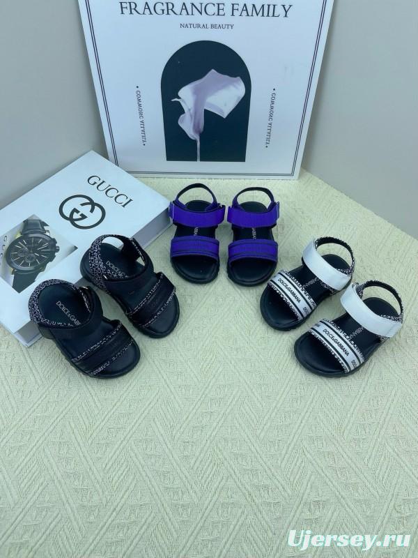 2025 Kids Dolce & Gabbana White Black Purple Leather Sandals