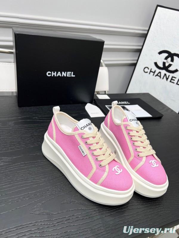 2025 Women Chanel Pink Canvas Sneakers LY00250