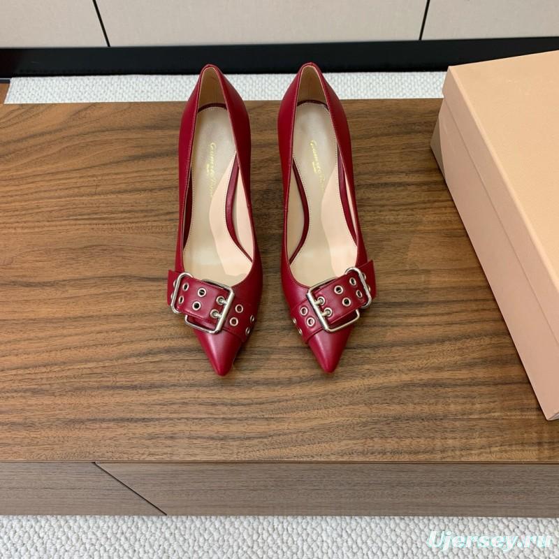 2025 Women Gianvito Rossi Red Leather Heels Buckle KFY00300