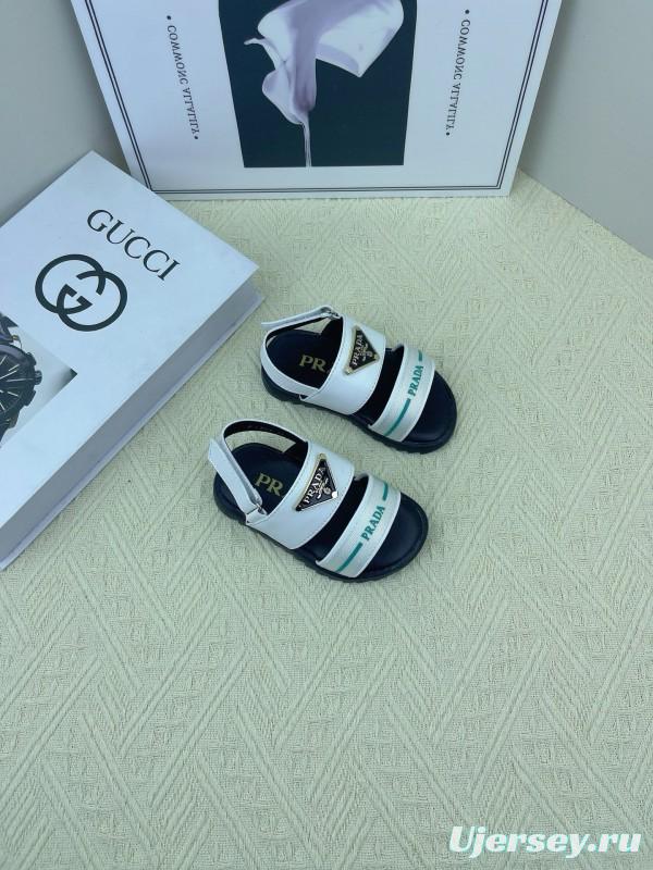 2025 Kids PRADA Black White Leather Sandal