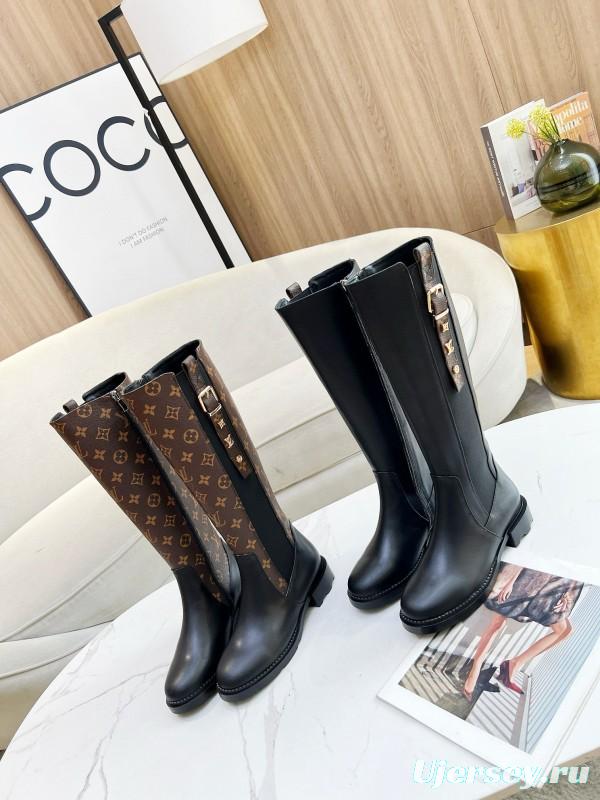 2024 Women Louis Vuitton Black Leather Boots MJ00420