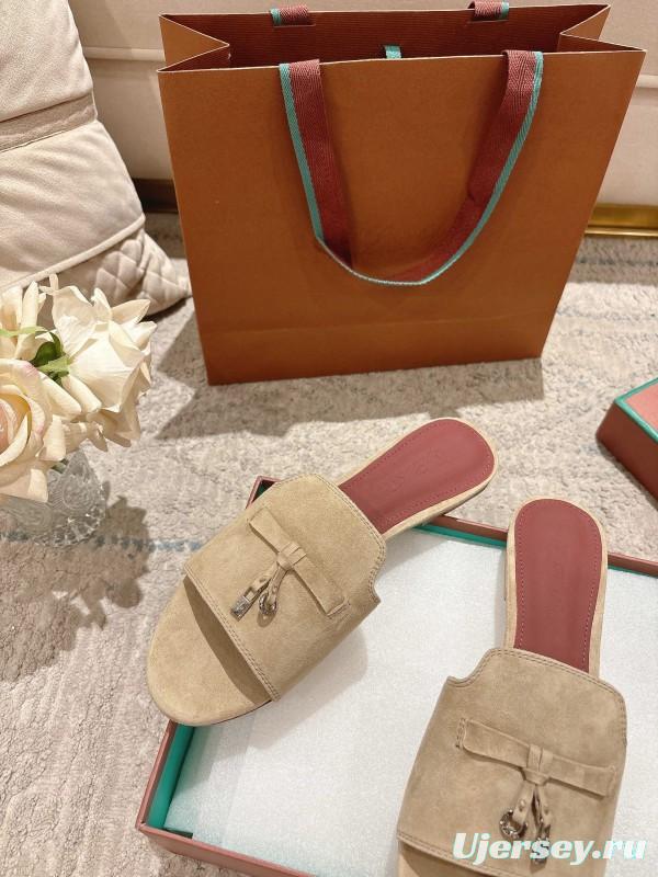 2025 Women LP Beige Suede Slippers