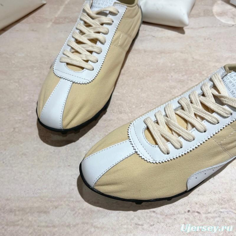 2025 Unisex MM6 Maison Margiela Beige White Nylon Suede Sneakers Distressed KFY00290