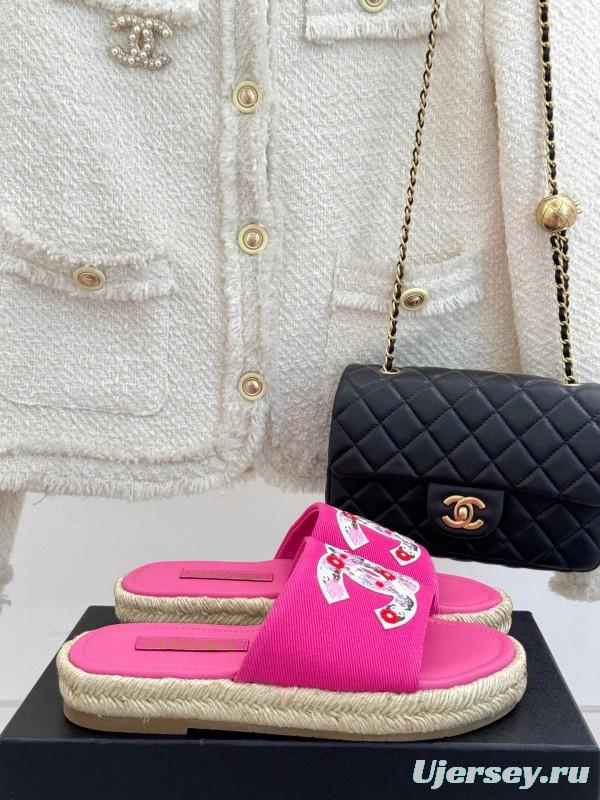 2025 Slippers Chanel Pink Canvas Espadrille Double C KFY00230